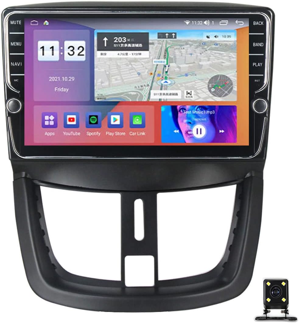 Double Din Car Stereo Receiver, 9In Touch Screen Car Radio Bluetooth, WiFi, USB, DSP, FM Radio Audio Player, with Carplay and Auto, for Peugeot 207 2006-2015 with Backup Camera