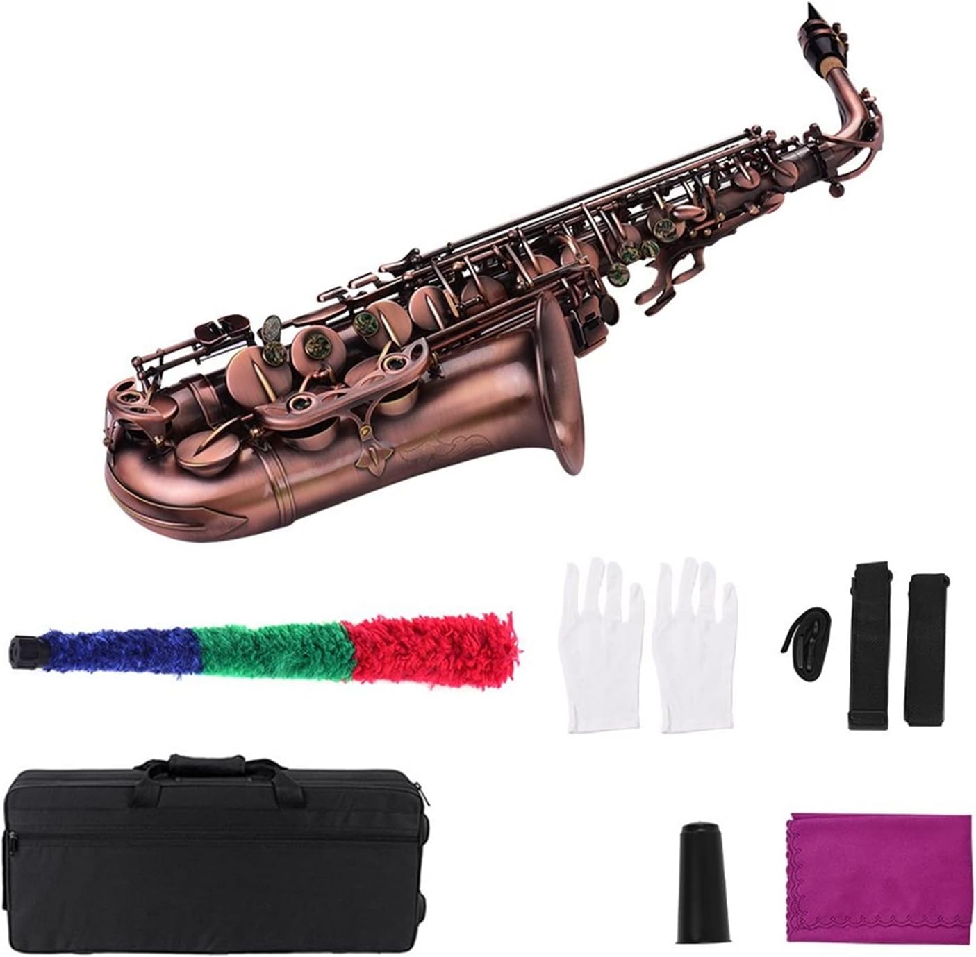 EB Alto Saxophone E-Flat Sax Carved Pattern Woodwind Instrument with Carry Case Brush Sax Accessories