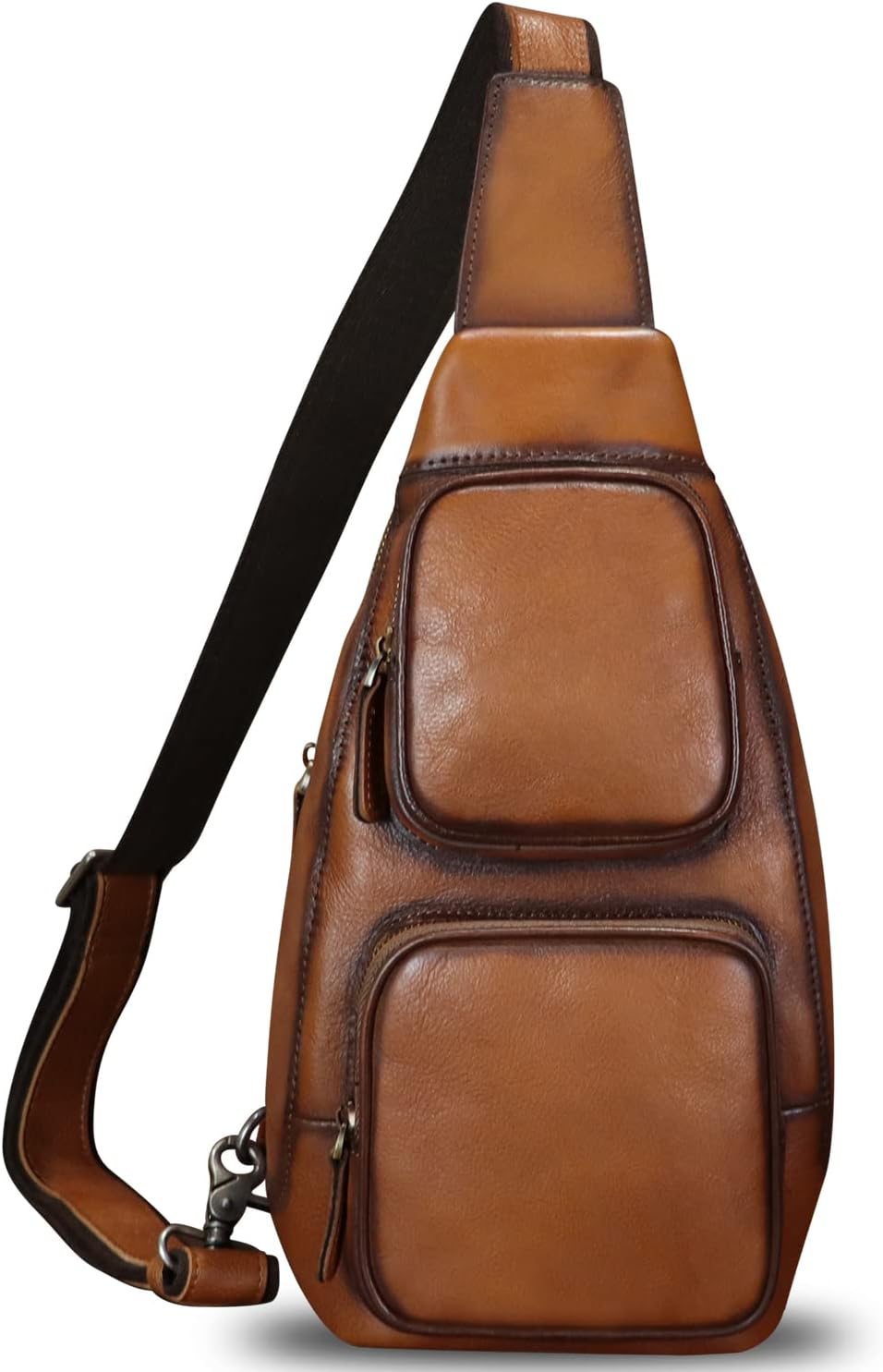 Genuine Leather Sling Bag Hiking Sling Backpacks Retro Handmade Crossbody Purse Chest Daypack Anti-theft Shoulder Bag (Brown)