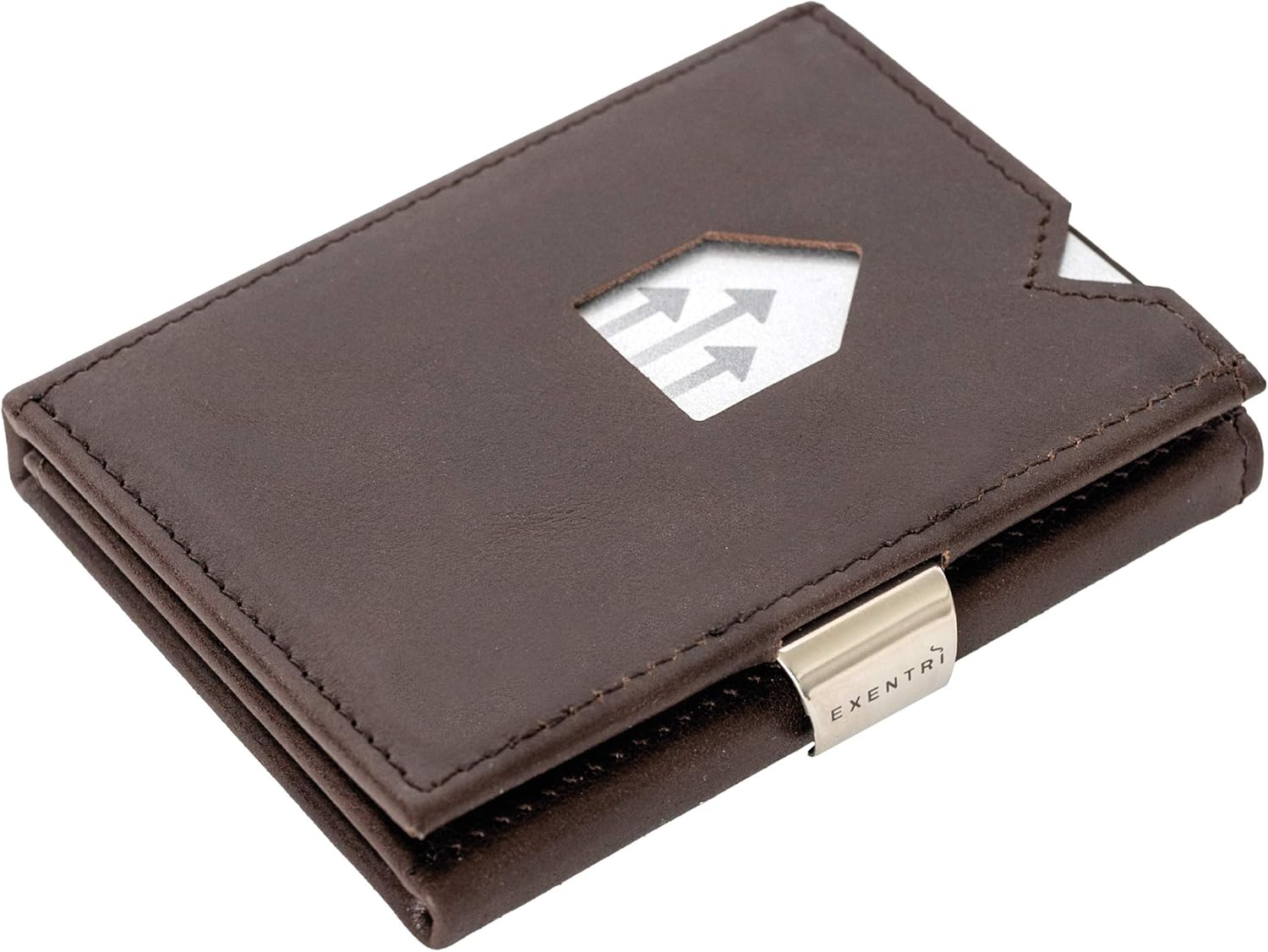 EXENTRI Leather Trifold Wallet - RFID Blocking w/Stainless Steel Locking Clip