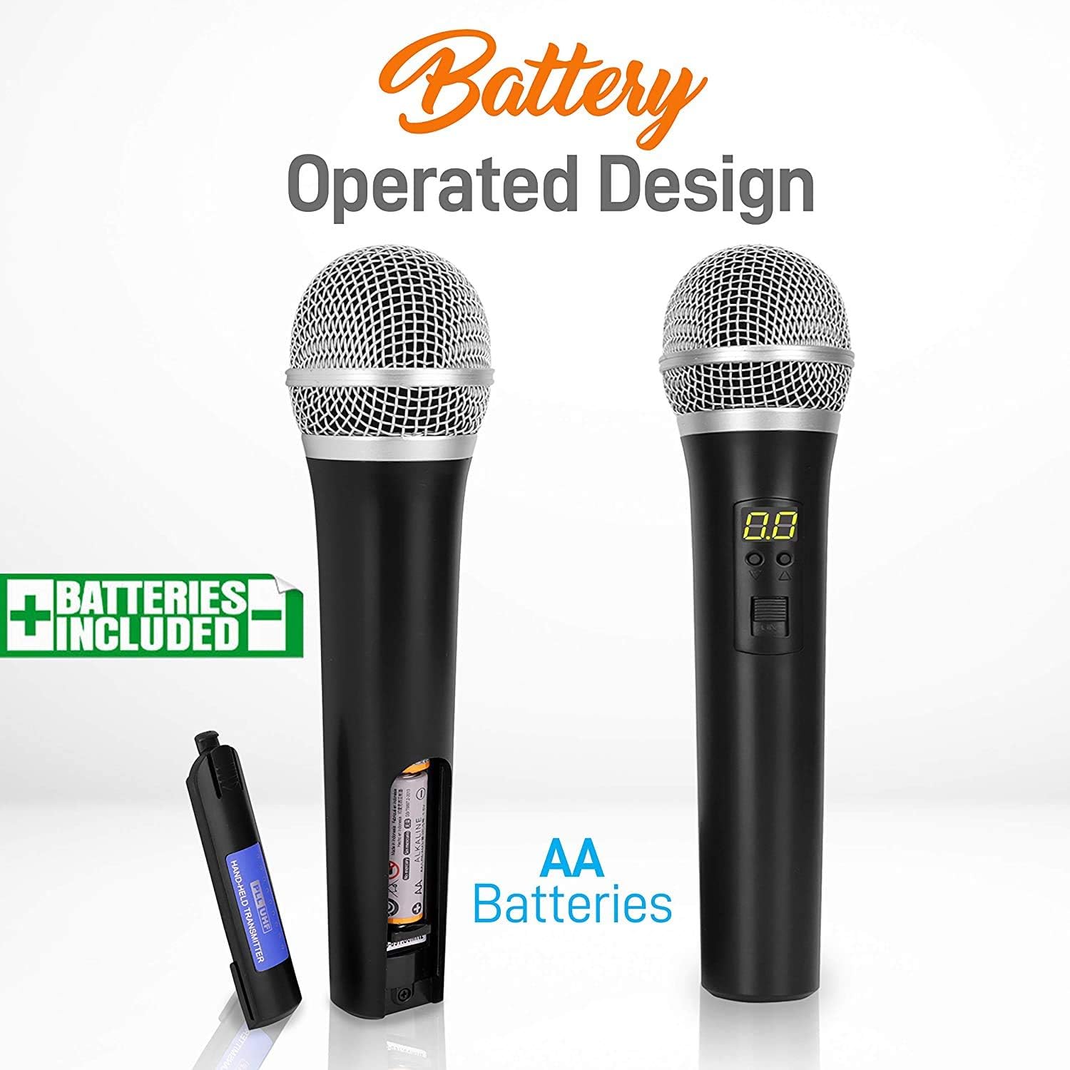 Professional Wireless Handheld Microphone System - Dual UHF Band, Wireless, Handheld, 2 MICS w/ 8 Selectable Frequency Channels, Independent Volume Controls, AF & RF Signal Indicators - Pyle