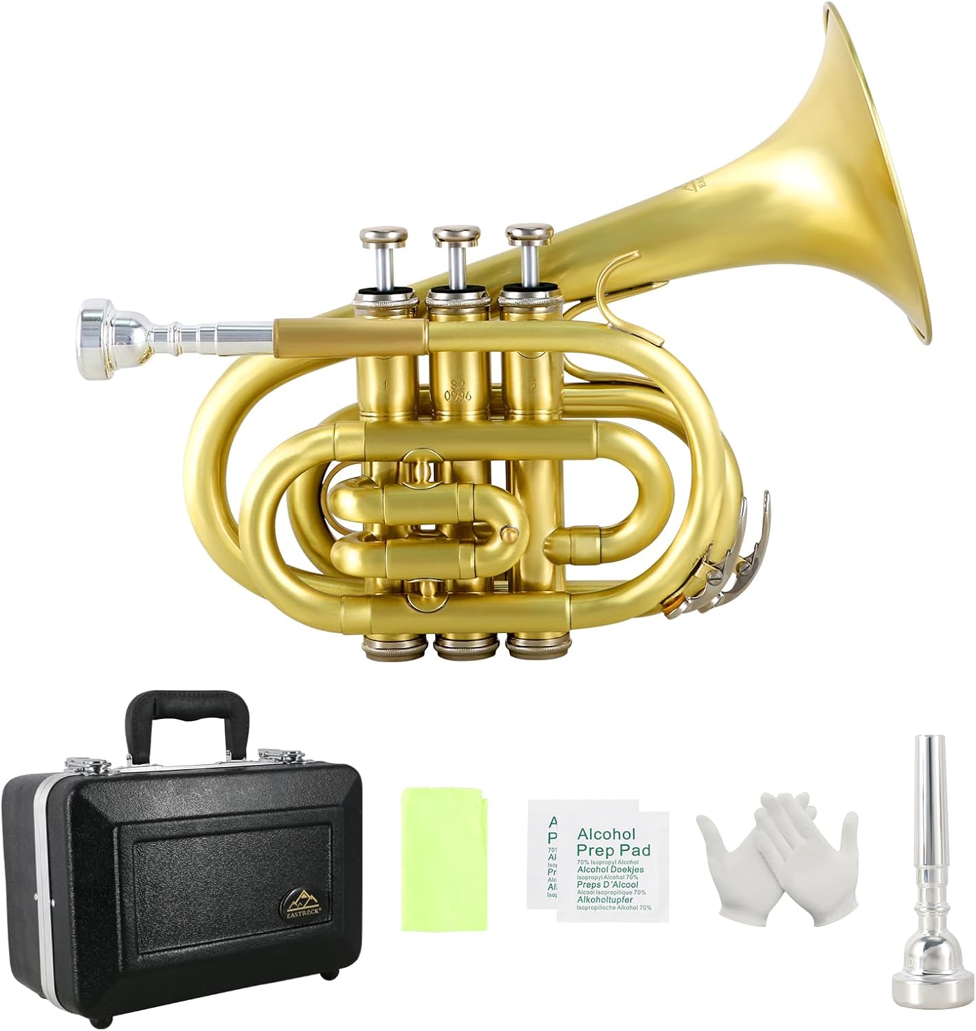 EASTROCK Pocket Trumpet Brass Bb Trumpet with 7C Mouthpiece special-shaped