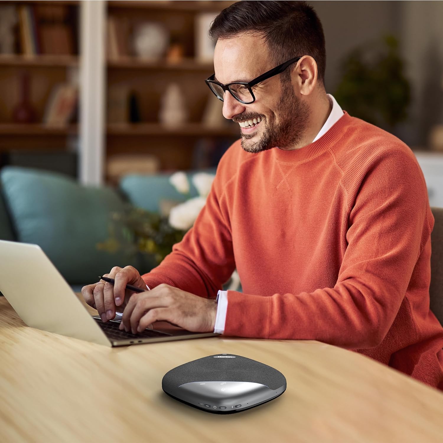 HORION Conference Speaker with Microphone, Wireless Bluetooth Speakerphone for Office Meeting Computer PC, w/8 Mics, 20ft Voice Pickup, 8H Call Time, AI Noise Cancelling, Portable with Zoom/Teams