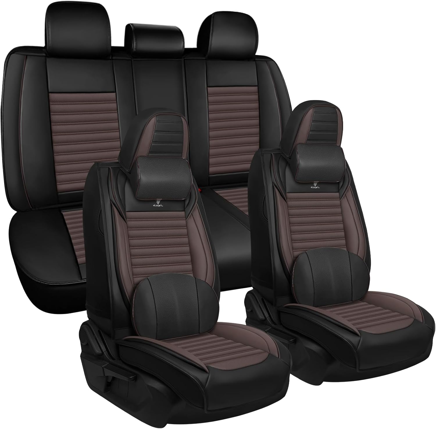 Seat Covers Full Set Custom Fit for GMC Yukon 2010-2025, Deluxe Waterproof Car Seat Cover, Breathable and Comfortable Leather Cushion Cover, Auto Interior Accessories (Black Brown)