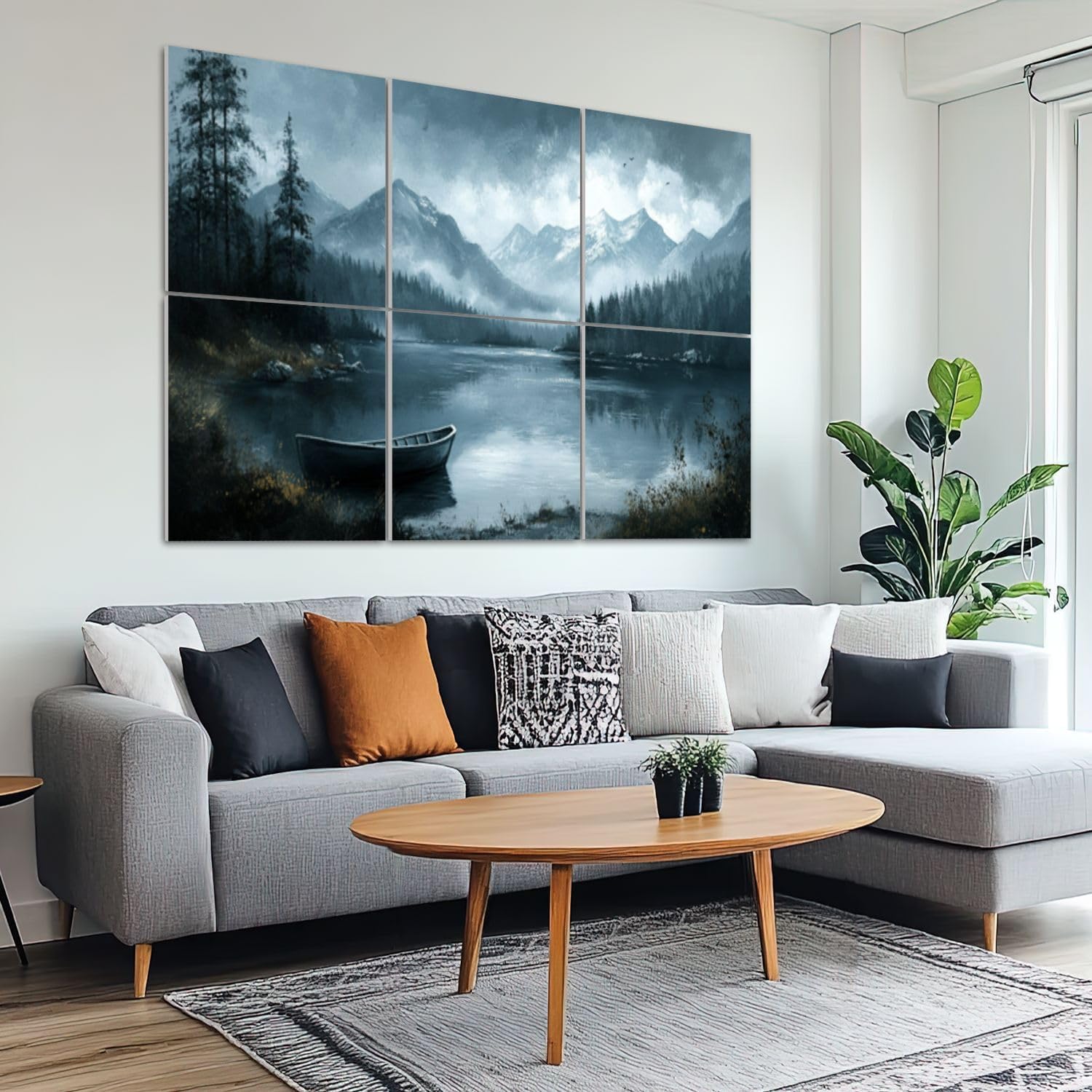 6 Pack Art Acoustic Panels Sound Absorbing Lake Mountains Forest Scenery Nature Landscape Modern Boat Rowboat Decorative Soundproof Wall Panels Self Adhesive for Recording Studios Office 72