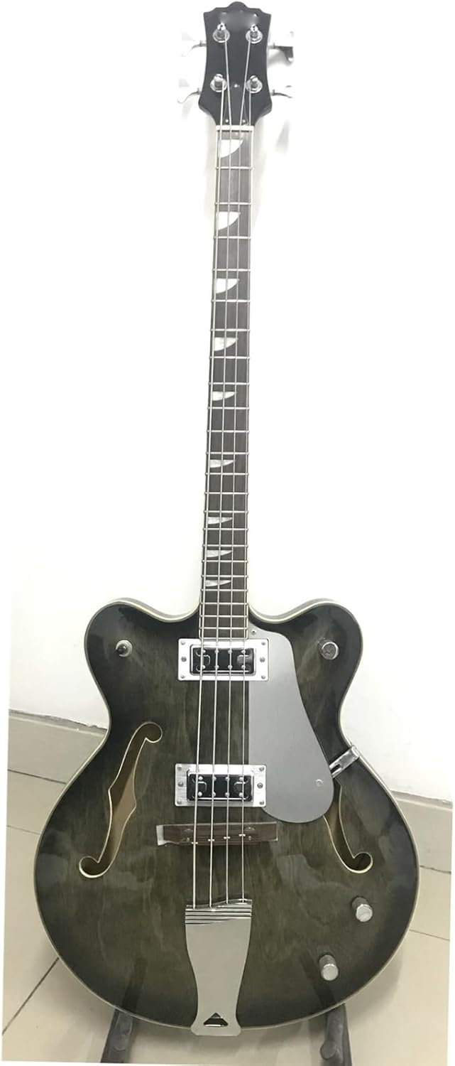 Beginner Electric Guitar Kits 4 String Handmade F Hole Semi Hollow Professional Jazz Electric Bass Transparent Black