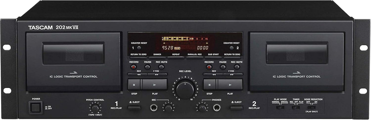Tascam 202MKVII Double Cassette Deck Recorder with USB Port, Dual Cassette Deck