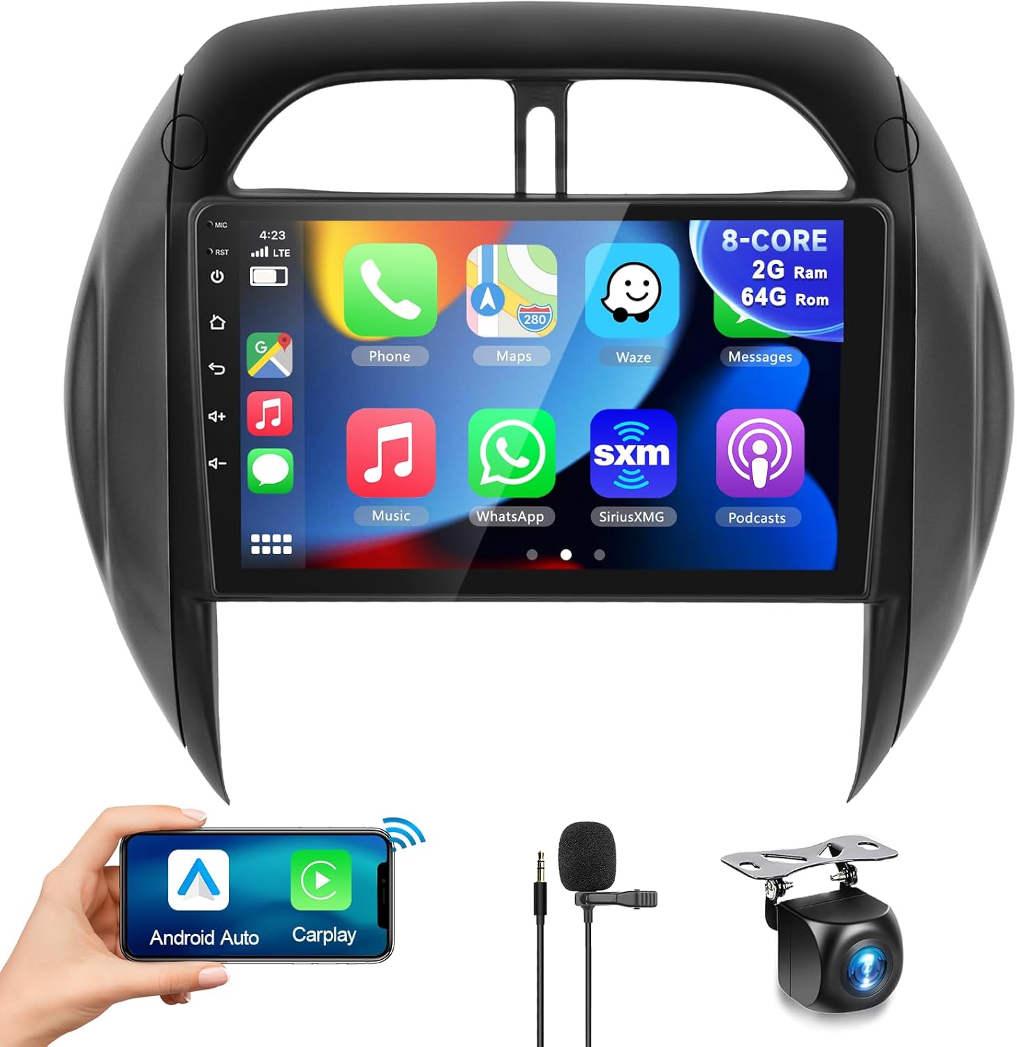 podofo 4G+64G Car Radio for Toyota RAV4 2003 2004 2005, Wireless Apple Carplay Android Auto Car Stereo, 9” IPS Touchscreen with WiFi, GPS, Bluetooth,FM/RDS, 32EQ DSP, Rear Camera