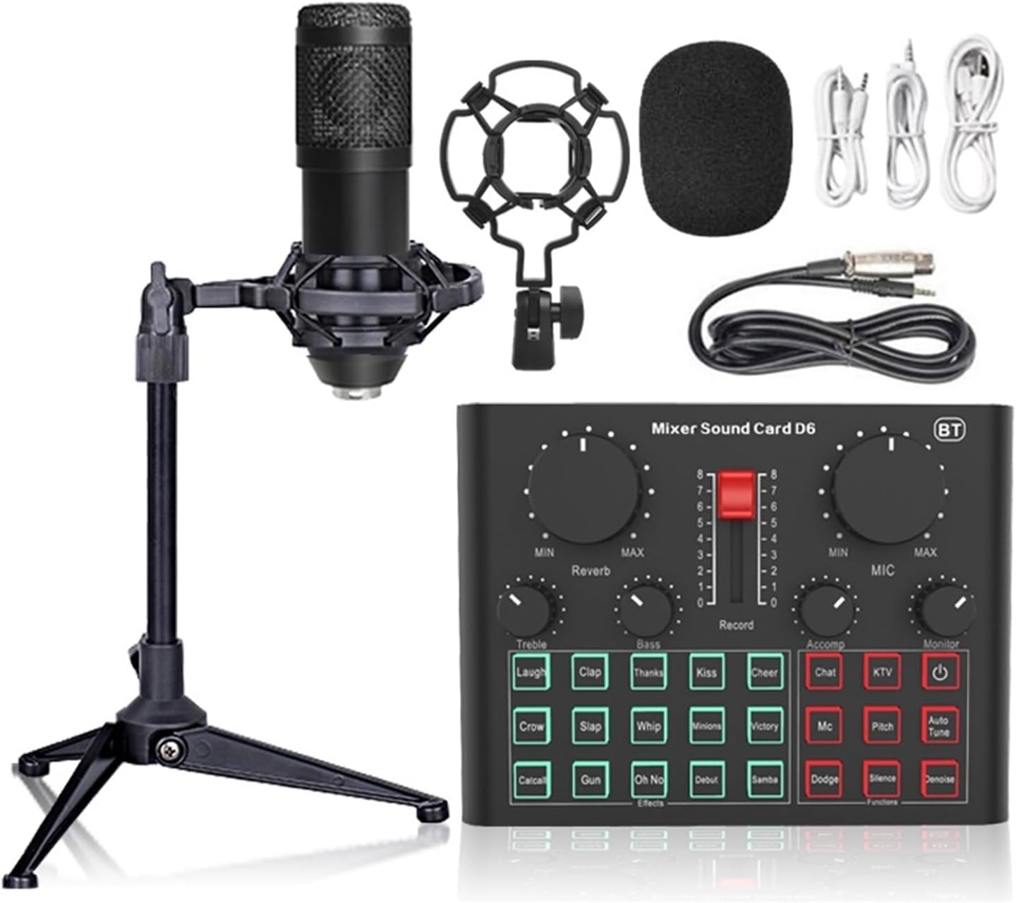 Sound Card Kit BM800 Microphone Professional Condenser Bluetooth Wireless MIC Sound Card with Ring Fill Light Cantilever Bracket Live Streaming Studio Setup for Recording Music