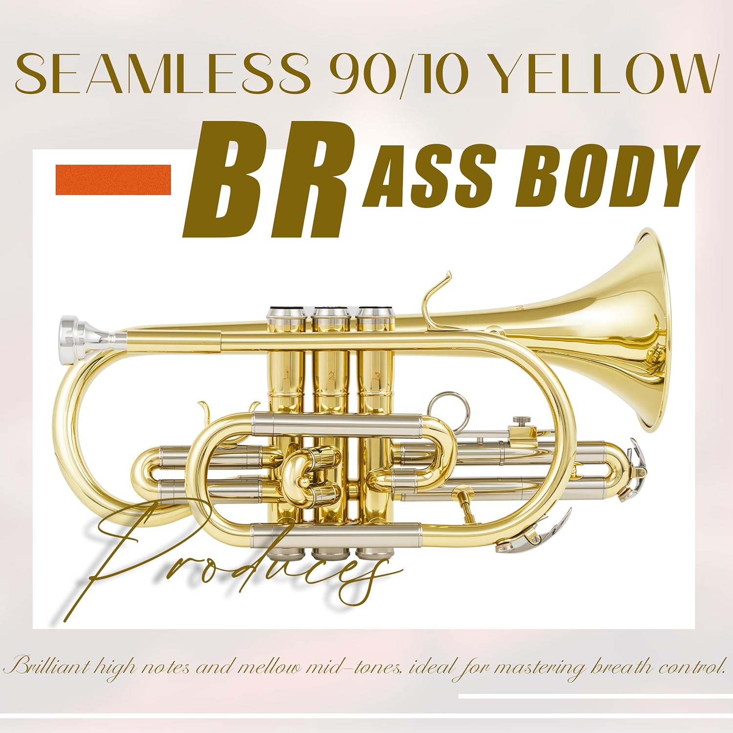 AKLOT Player-Friendly Bb Cornet Kit: Warm Tone with Gold Brass Leadpipe, Hand-Hammered Bell, Smooth Valve Action, Includes Hard Case, Mouthpiece, Gloves, Cloth – Great for Jazz, Marching & Students