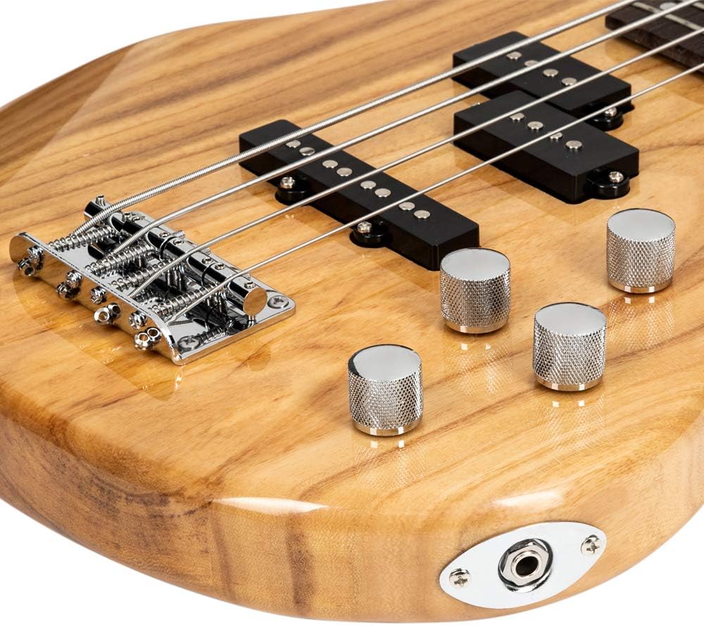 GIB Style 4 String Electric Bass Guitar, Right Handed Full Size Basswood Body with Rosewood Fingerboard, 34