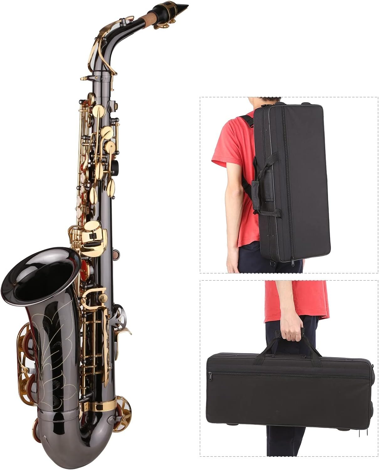 KESHUO EB E- Flat Alto Saxophone Nickel- Plated Brass Body with Engraving Keys Woodwind Instrument with Carry Case Brass Sax Beginners Kit