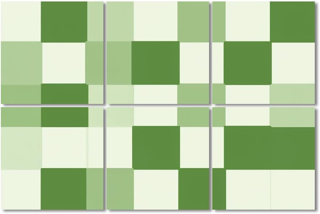 6 Pack Art Acoustic Panels Sound Absorbing Retro Checkered 70s Funky Geometric Neutral Checkerboard Green Pattern Decorative Soundproof Wall Panels Self Adhesive for Recording Studios Office 72