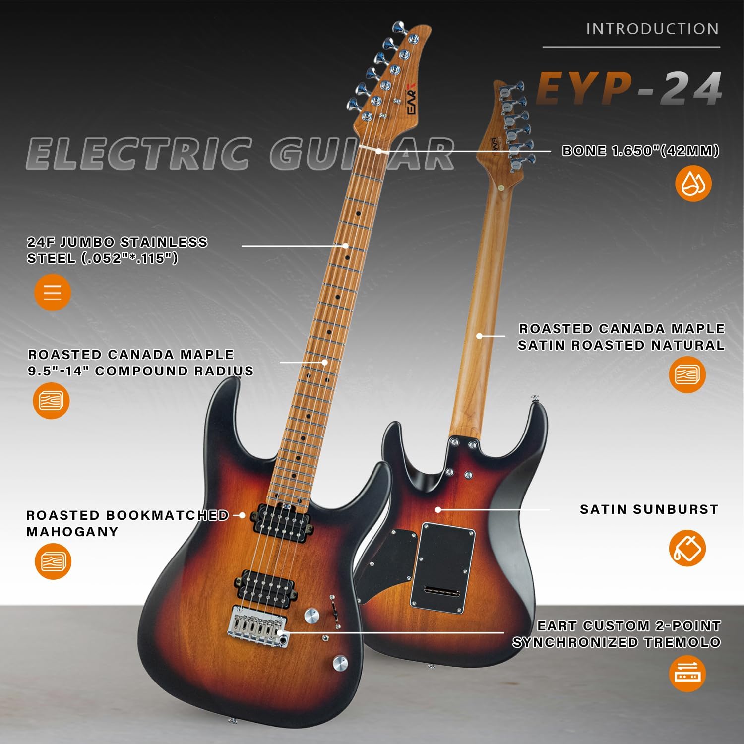 EART EYP-OMNI24 Solid Body Electric Guitar, 25.5