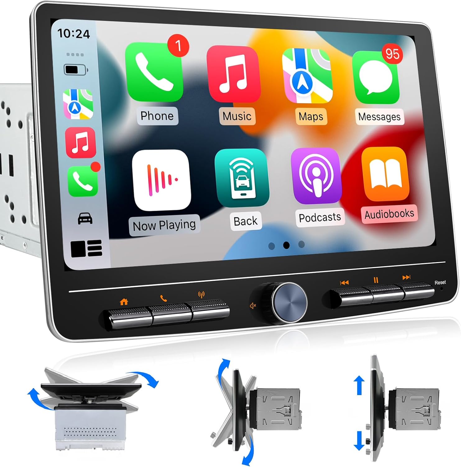 10 Inch Double Din Car Stereo Wireless CarPlay Android Auto 2G+32G Detachable Touchscreen Android Car Play Radio Bluetooth AM FM GPS Navigation WiFi Car Audio Receiver 2 Din Head Unit QLED Screen