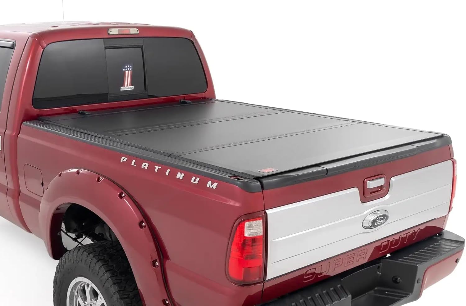 Rough Country Hard Tri-Fold Truck Bed Tonneau Cover for Ford F-250/F-350 Super Duty (1999-2016) - Aluminum Flip-Up Folding Bed Cover, Fits 6'10 (81.0-82.4