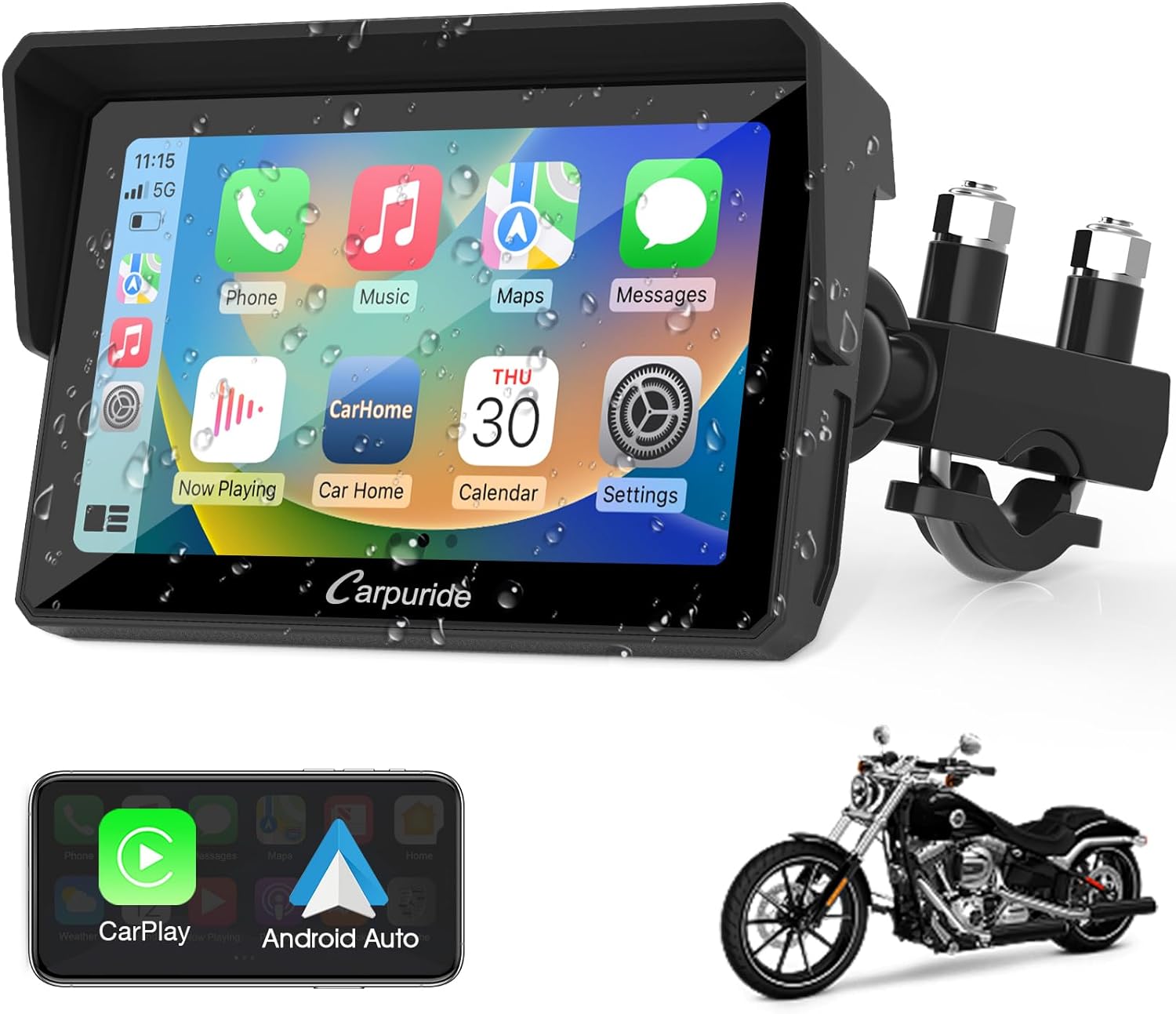 Carpuride W502 Motorcycle GPS Wireless Portable Carplay/Android Auto Waterproof Car Stereo, 5