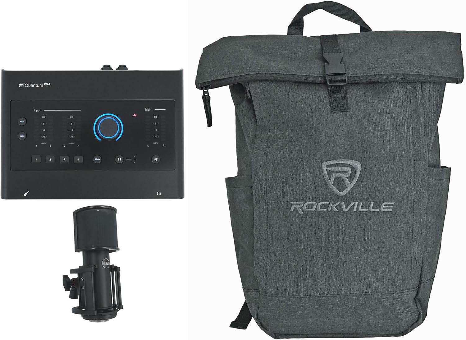 Audiosavings Bundle: (1) Presonus Quantum ES4 USB-C Audio Recording Interface Bundle with (1) Skylight Condenser Recording Microphone+Shockmount,(1) RPAK Backpack Bag (3 Items)