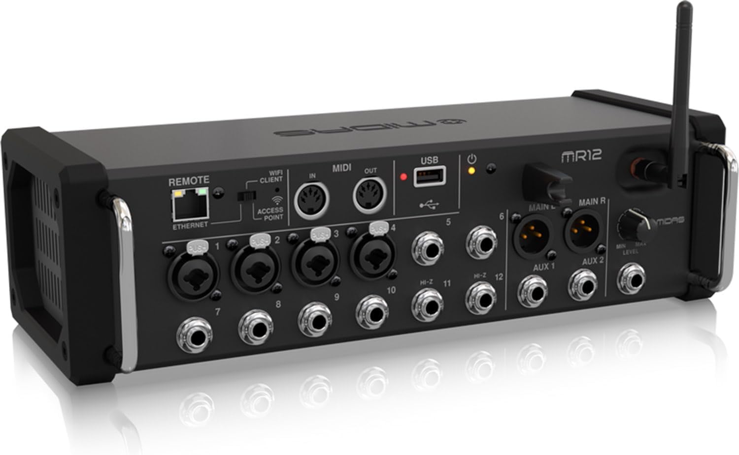 Midas MR12 12-Input Digital Mixer for iPad/Android Tablets with 4 Midas PRO Preamps, 8 Line Inputs, Integrated Wifi Module and USB Stereo Recorder