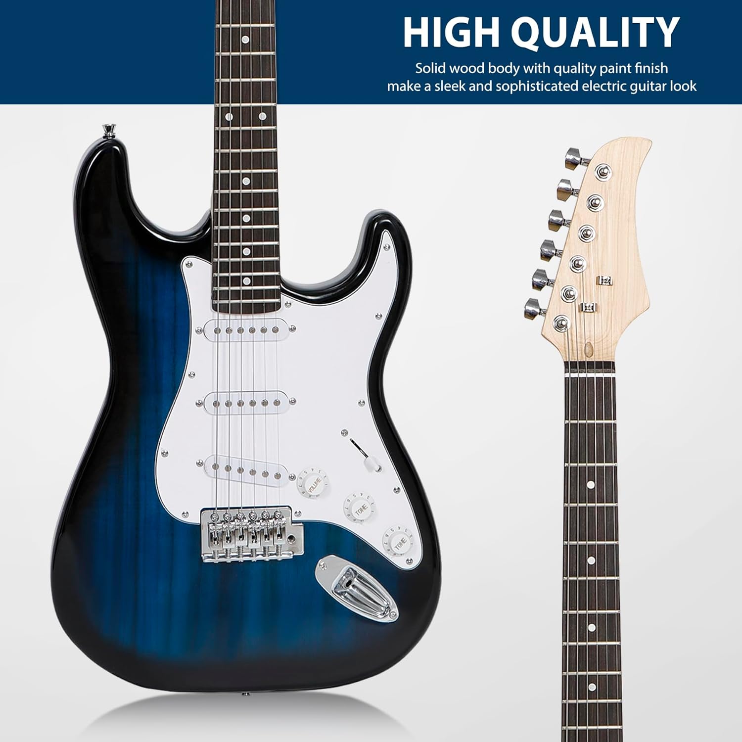 39 Inch Full Size Electric Guitar Beginner Starter Kit with 10W Amplifier, Bag, Strap, Strings, Tuner, Cable, Picks, Blue