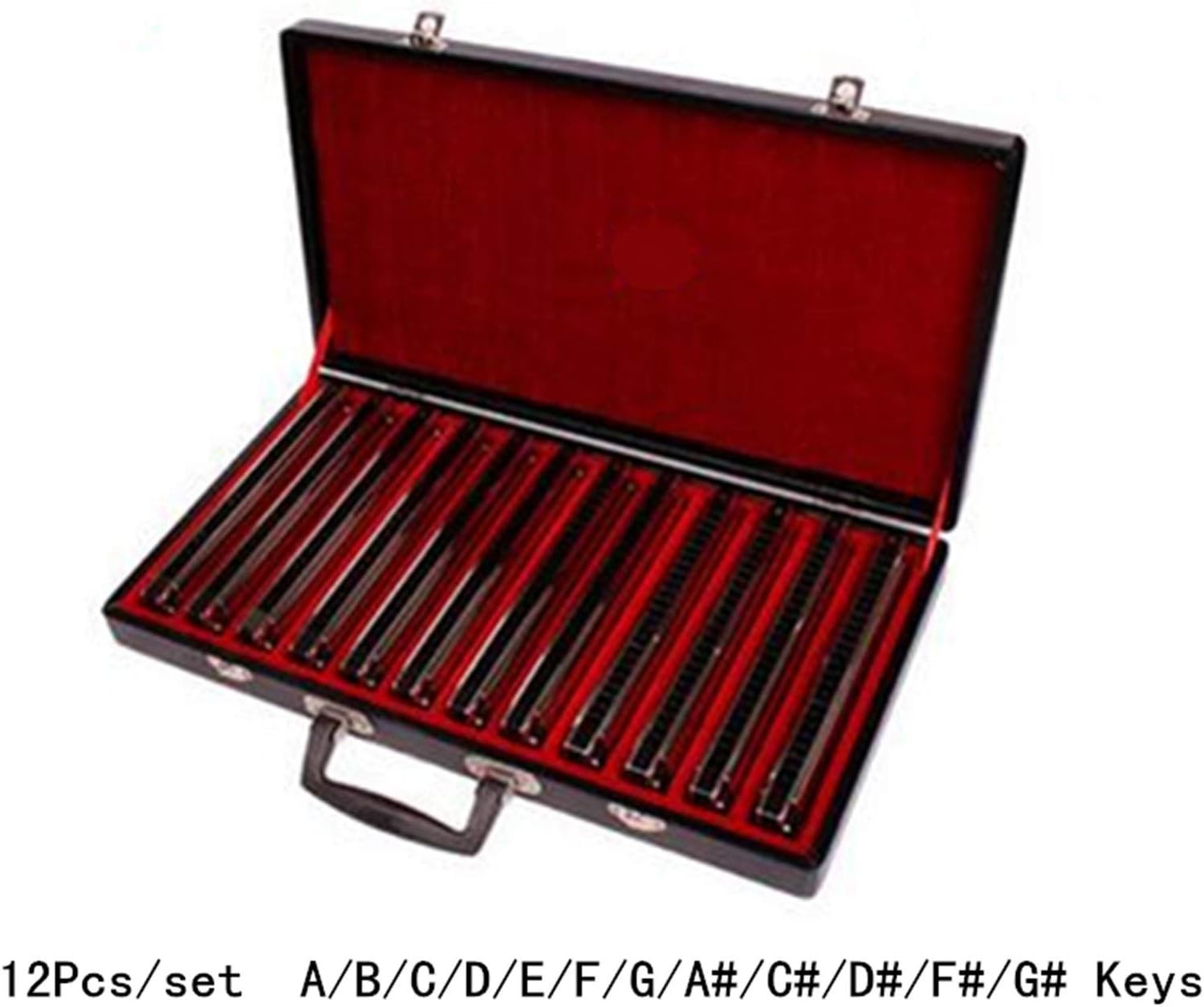 SUOFEILAIMU 12Pcs/Set Harmonica 24 Hole Tremolo Mouth Organ Sliver Color Woodwind Musical Instrument with Gift Box for Collect Gaita