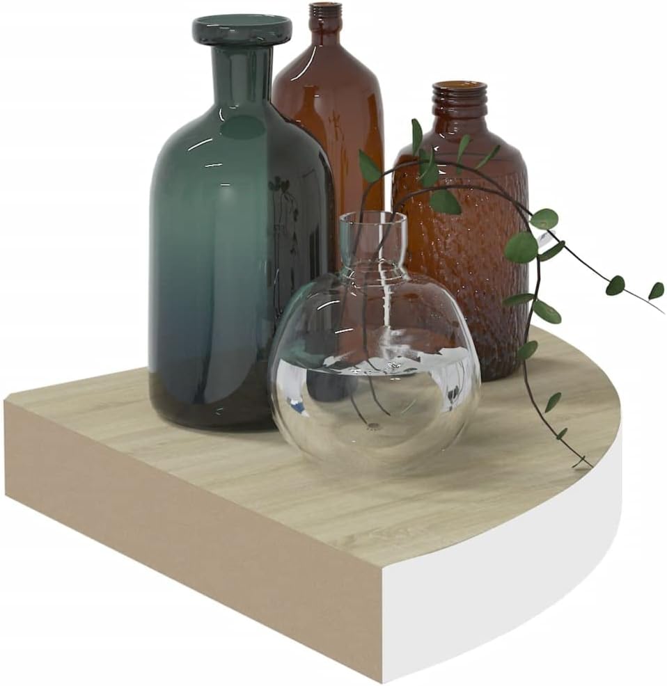 Corner Shelf,Floating Shelves for Wall,Easy-to-Assemble Wall Mount Corner Shelves for Bedrooms and Living Rooms Wall Corner Shelves 4 pcs Oak and White 13.7