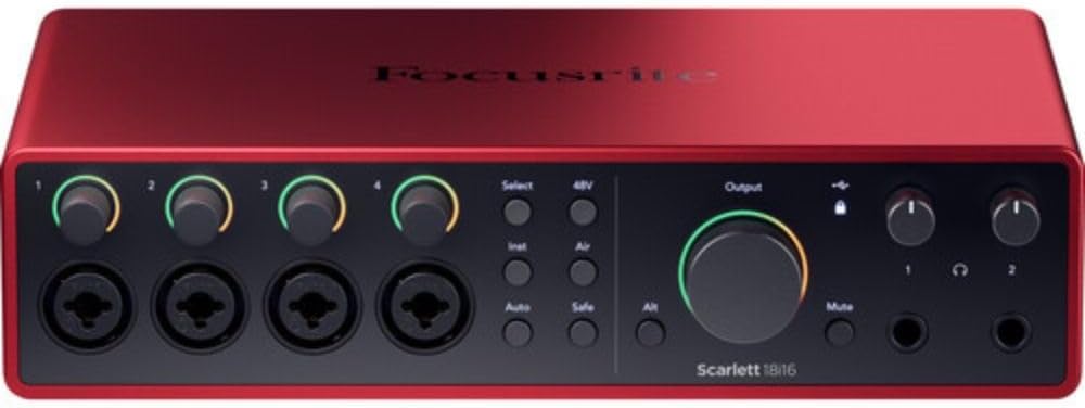 Focusrite Scarlett 18i16 USB-C Audio/MIDI Interface (4th Generation) Bundle with XLR- XLR Cable (2 Pack), Hosa Mid-310 Black 10 ft. Midi cable (2 Pack)