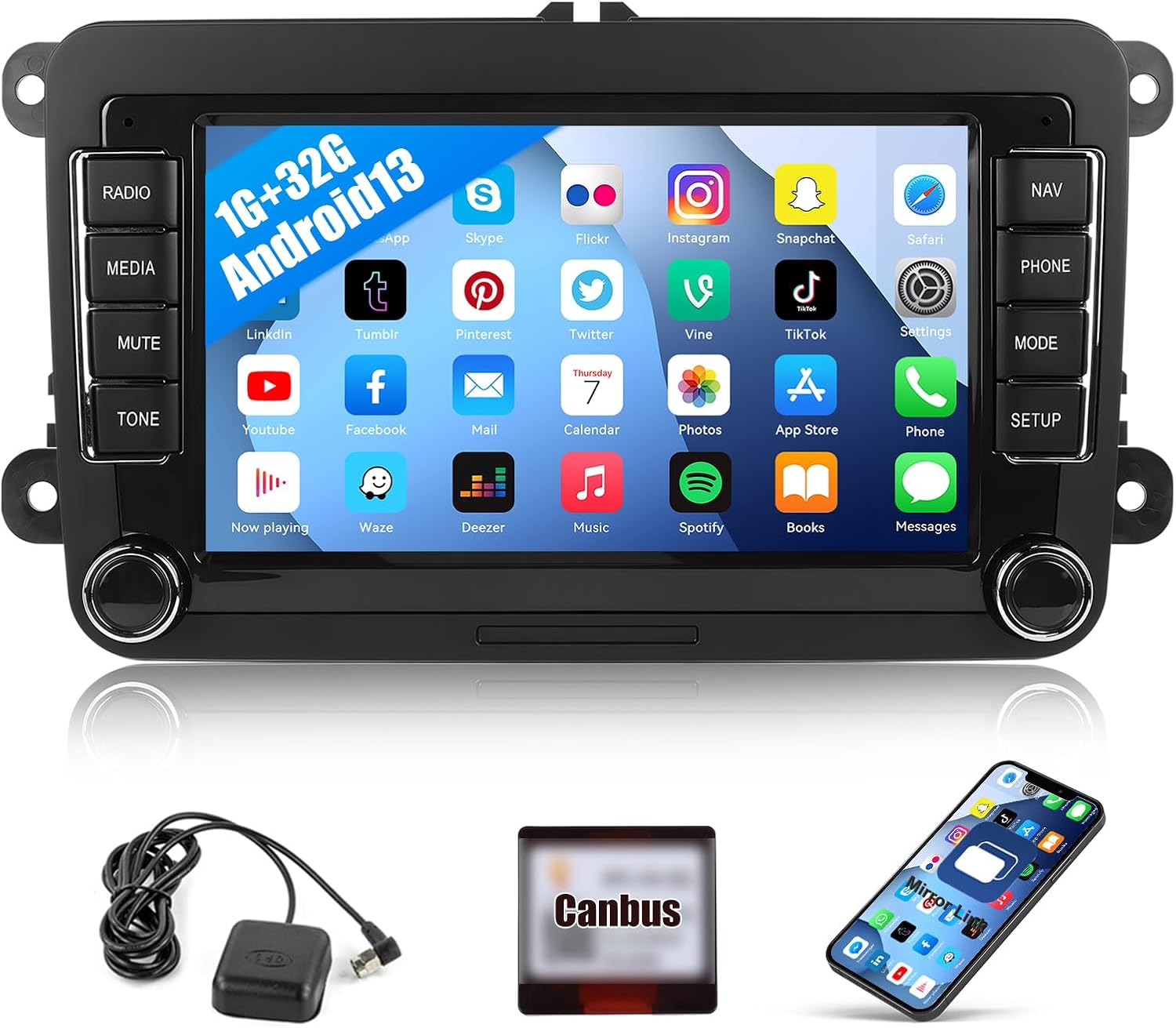 1+32GB Android Car Radio Stereo for Volkswagen VW Jetta Tiguan Beetle Passat Golf Polo Skoda 7