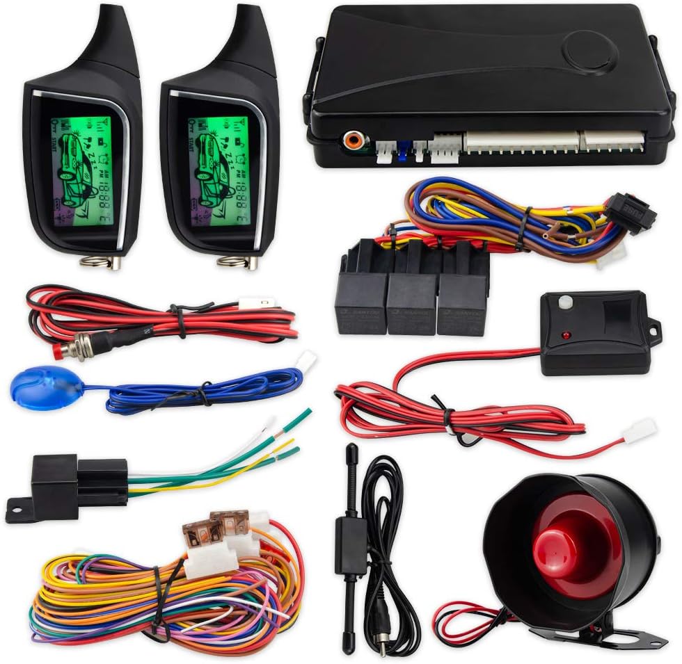 EASYGUARD EC205 2 Way Car Alarm System with LCD Pager Display keyless Entry Remote Engine Start Shock Sensor DC12V