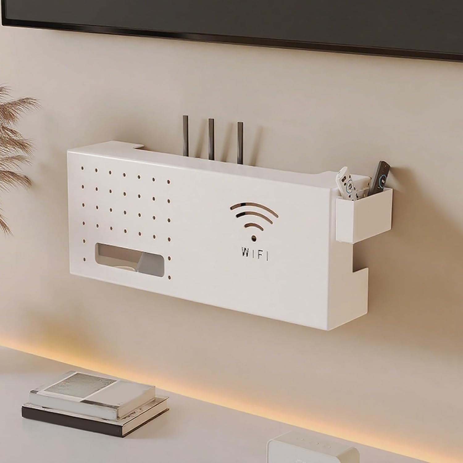 WiFi Router Hidden Box, Wall Mount WiFi Router Storage Box, Home Media Storage Cabinet, Organized Power Strip Cable Management Hider Rack, for Office and Home(White,40 * 10 * 20cm/16 * 4 * 8in)