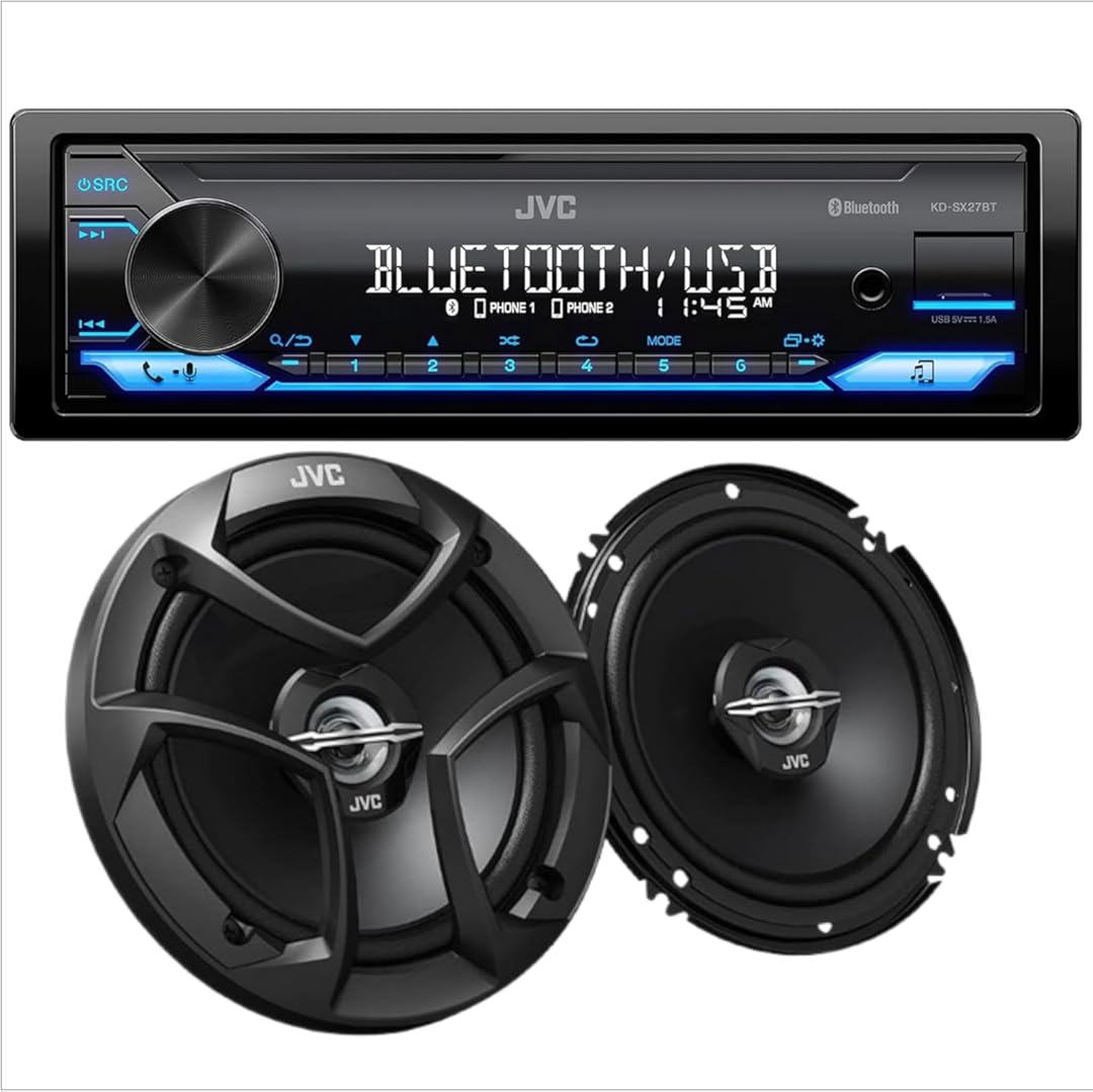 JVC KD-SX27BT Car Stereo with Bluetooth, 100W Digital Media Receiver Plus JVC CS-J620 300W 6.5