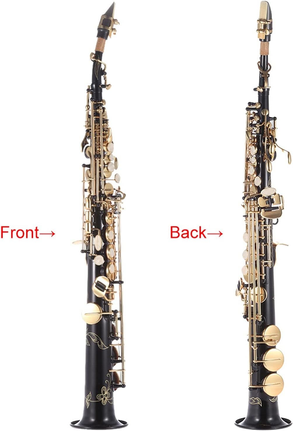 Brass Straight Soprano Sax Saxophone Bb B Flat Woodwind Instrument Natural Shell Key Carve Pattern with Carrying Case Saxophone Straight (Color : Black)