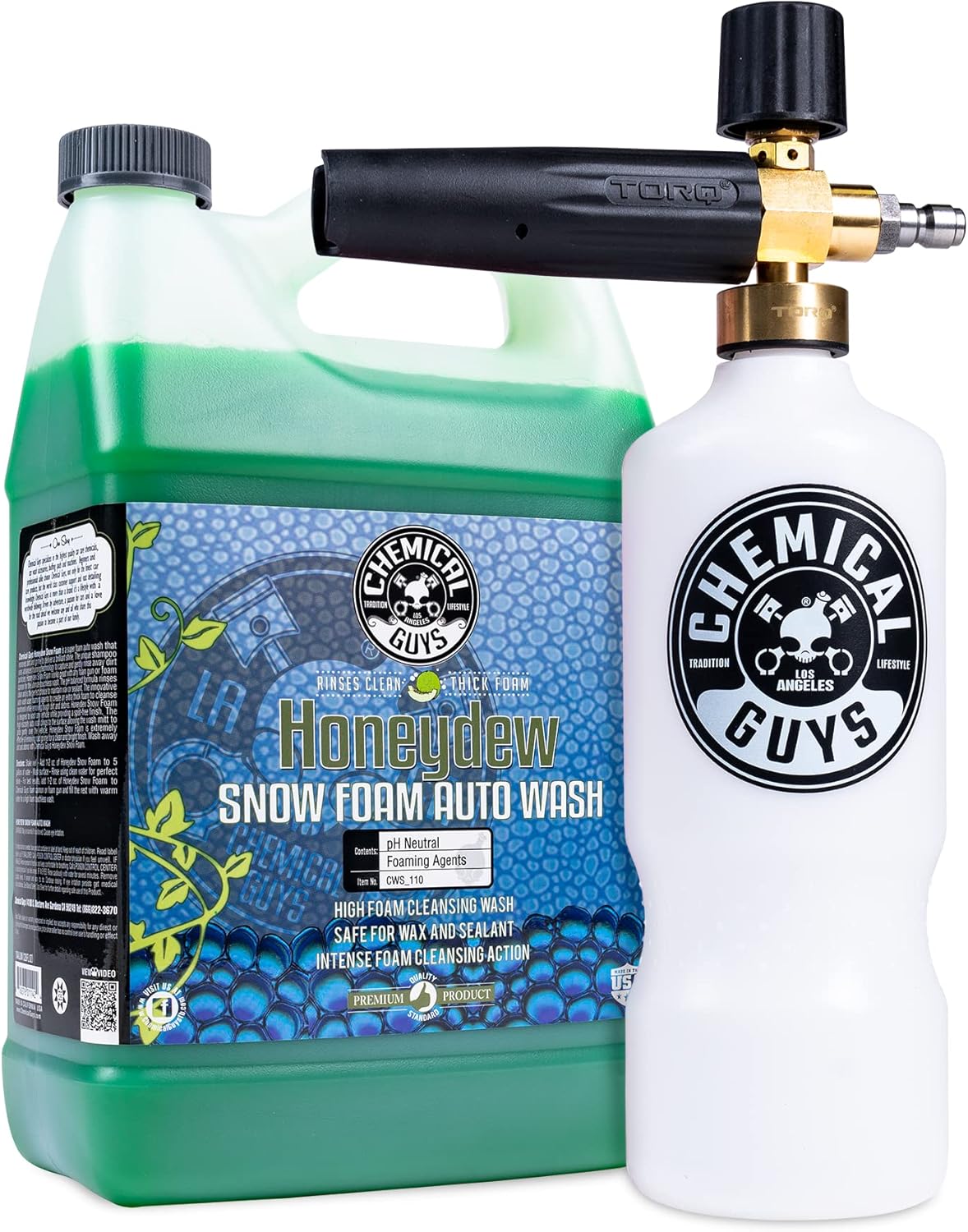 Chemical Guys TORQ Professional Max Foam 8 Cannon and Honeydew Snow Foam Soap Kit - High Foaming Car Wash Cannon with 1 Gallon Concentrated Soap - Safe for Cars, Trucks, SUVs, RVs and More, 128 fl oz
