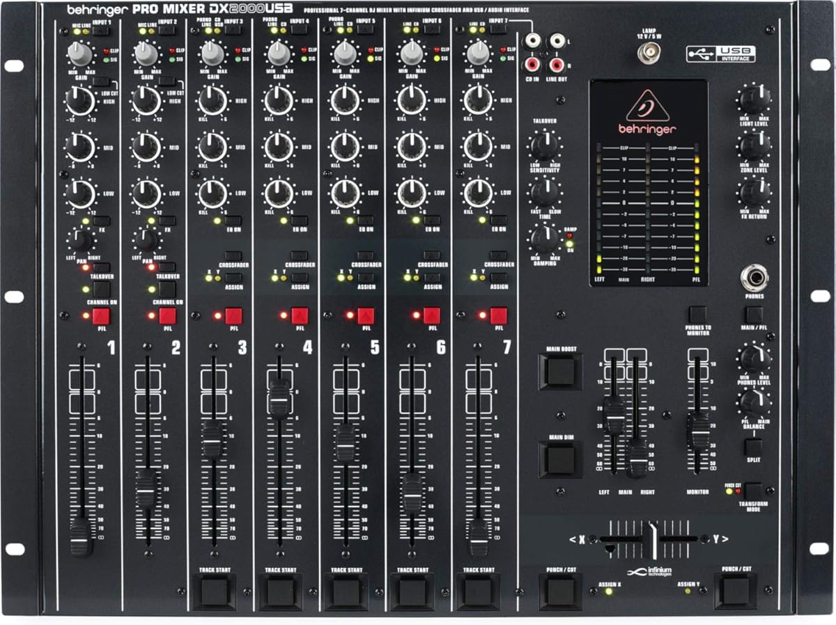 Behringer PRO MIXER DX2000USB Professional 7 Channel DJ Mixer with INFINIUM 'Contact-Free' VCA Crossfader and USB/Audio Interface