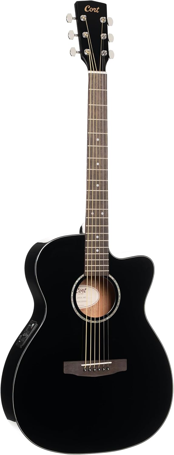 Cort L60CEBK Luce 60 OM Solid Top Acoustic Electric Guitar, Black Gloss