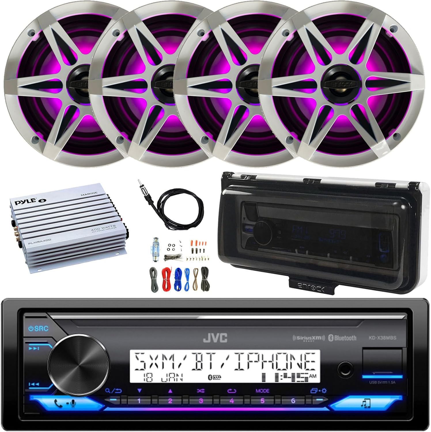 In-Dash Single Din Marine Bluetooth Usb/Aux Receiver, 4x 6.5