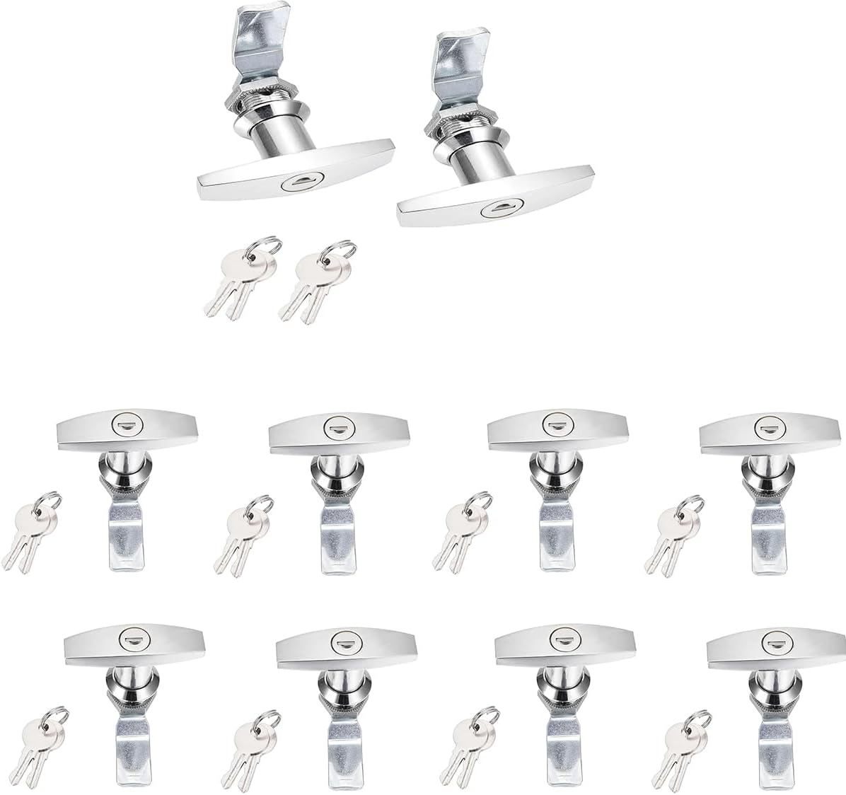 T-Handle Door Locks Toolbox Locks, Truck Cap Locking with Keys, T-Handle Lock for Camper RV Truck (10 Packs, Silver)
