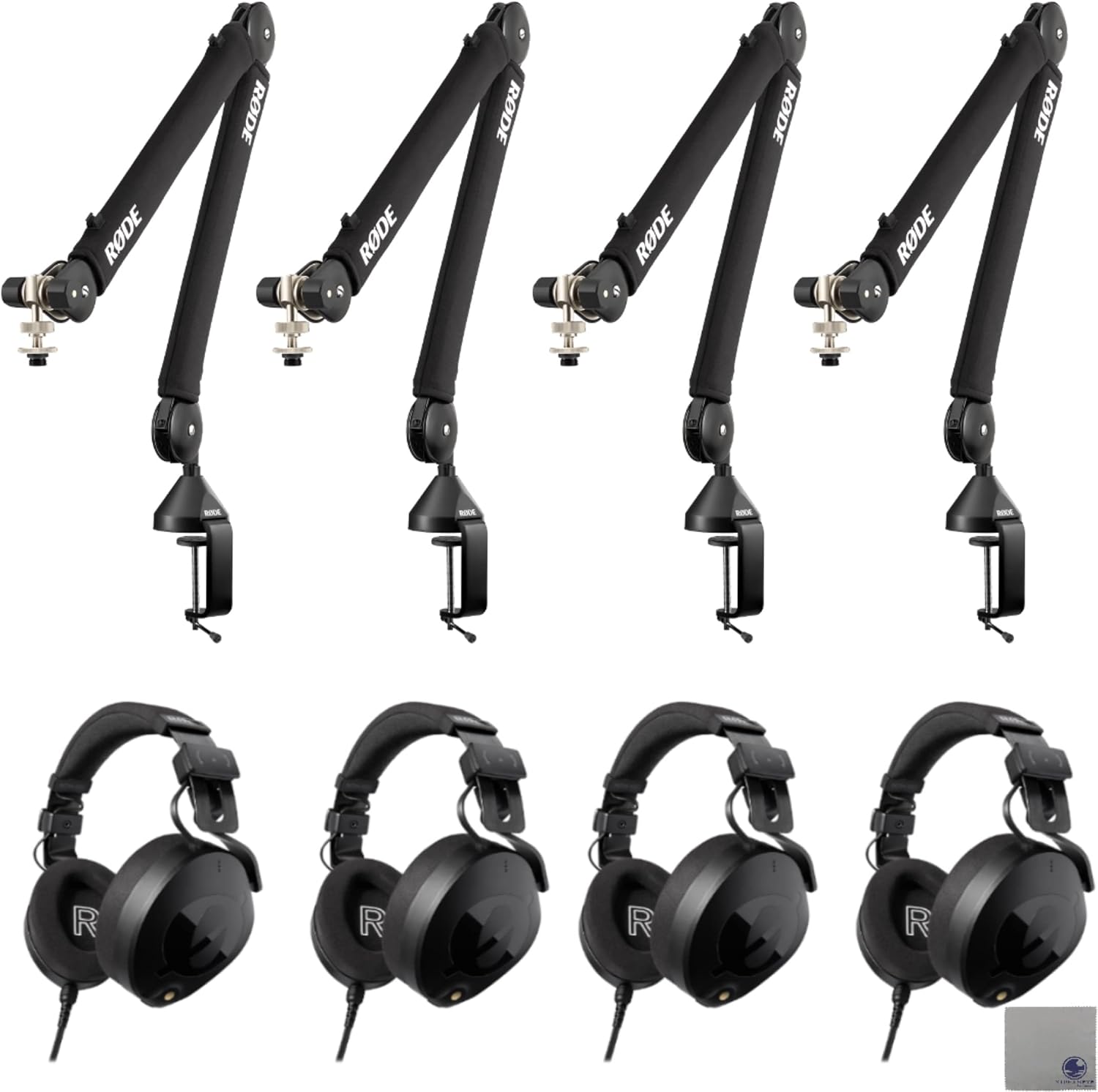 Rode NTH-100 Professional Over-Ear Headphones with Rode PSA1+ Microphone Boom Arm and StreamEye Polishing Cloth (Bundle of 4)