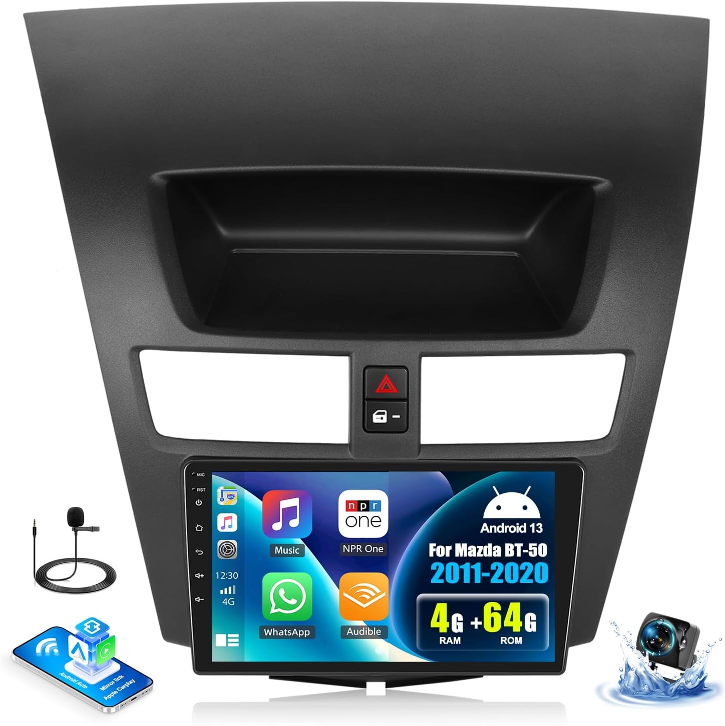 SIXWIN 4G+64G Android 13 Car Stereo for Mazda BT-50 2011-2020 9 Inch Touch Screen with CarPlay Android Auto Bluetooth Weather Forecast 59UI GPS Navigation WiFi Network Radio