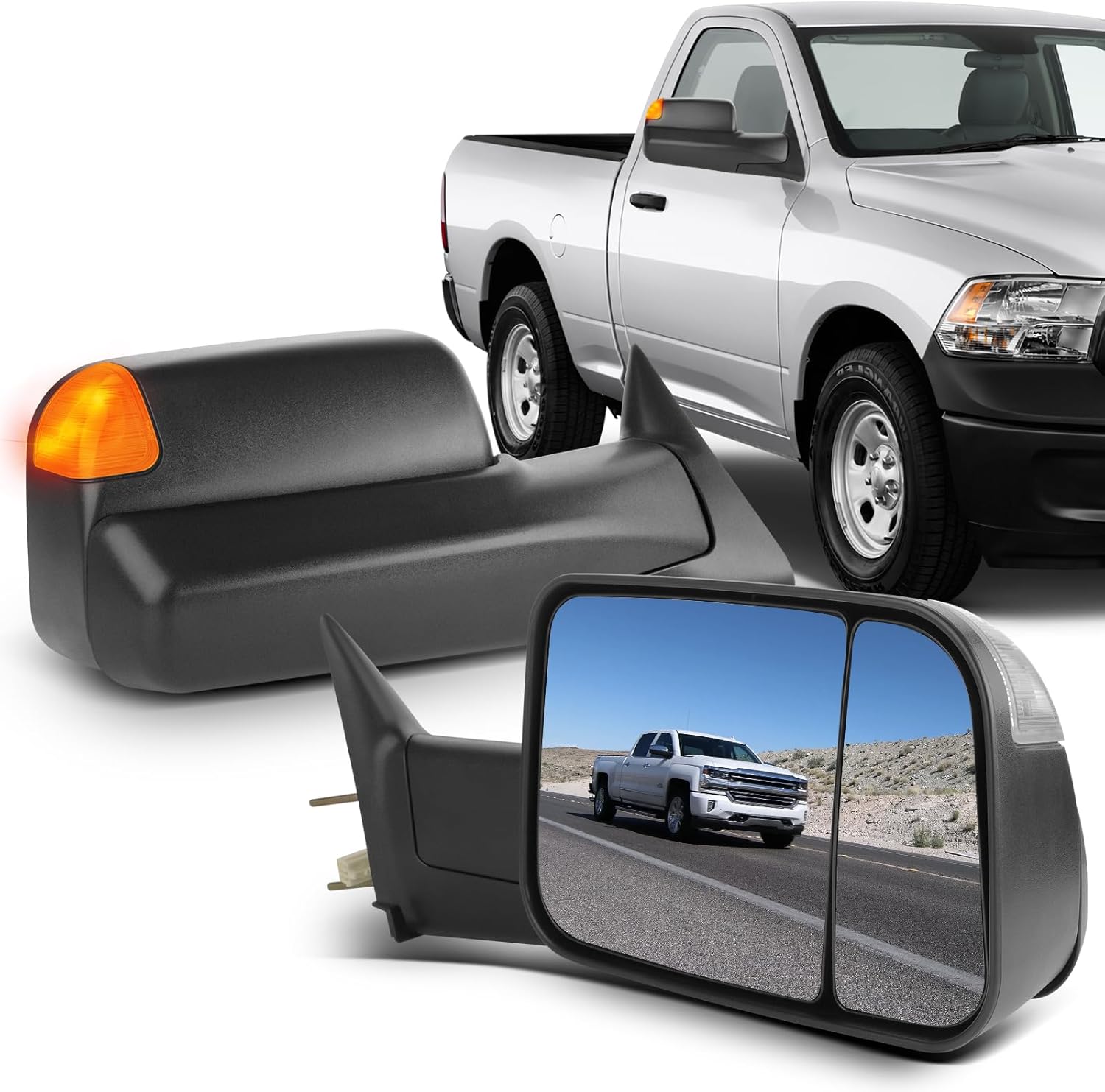 ECCPP Towing Mirrors Fit For 1998-2002 For Dodge For Ram/For Ram Truck A Pair Of Power Control Heated Turn Signal Black Manual Folding And Flip Up Lh Rh Pickup Truck Mirrors