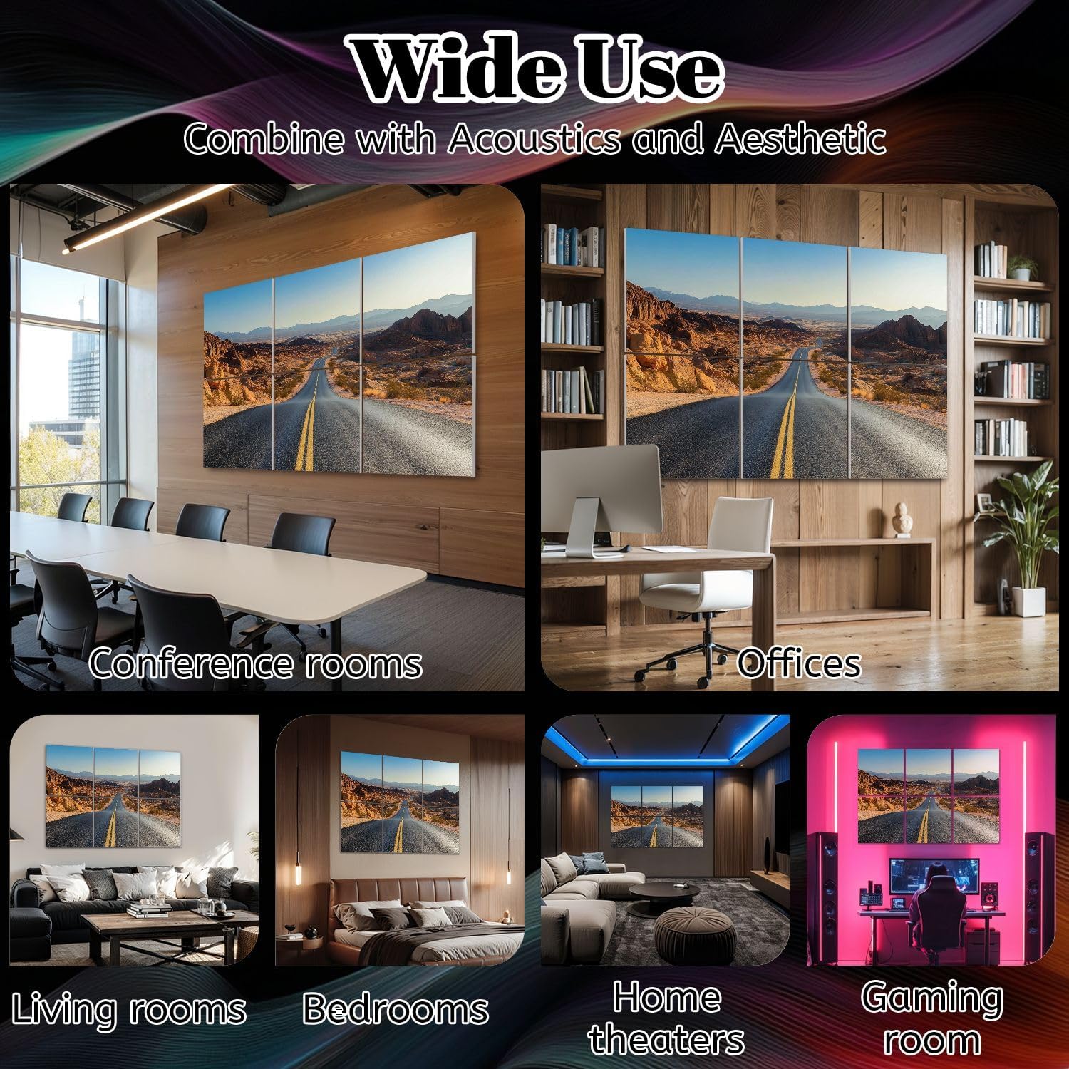 6 Pack Art Acoustic Panels Valley Fire road Sound Absorbing Panel 48