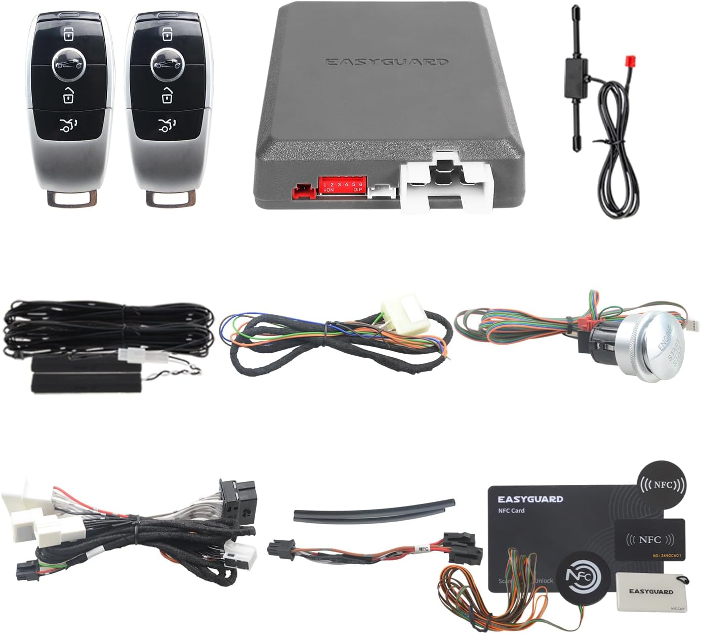 EASYGUARD PKE Remote Starter NFC Lock Unlock Push Start System Only Fit for Key Start of Mercedes Benz 13-15 Benz GLK(Round air Conditioner)/13-14 E Class W212 /12-18 CLS/12-15 SLK/16-19 SLC