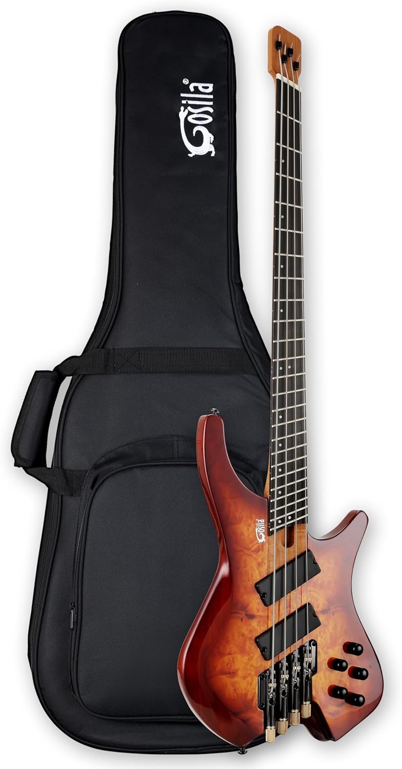 4 String Headless Electric Bass Guitar poplar body Carbon Fibre Maple neck fanned fret