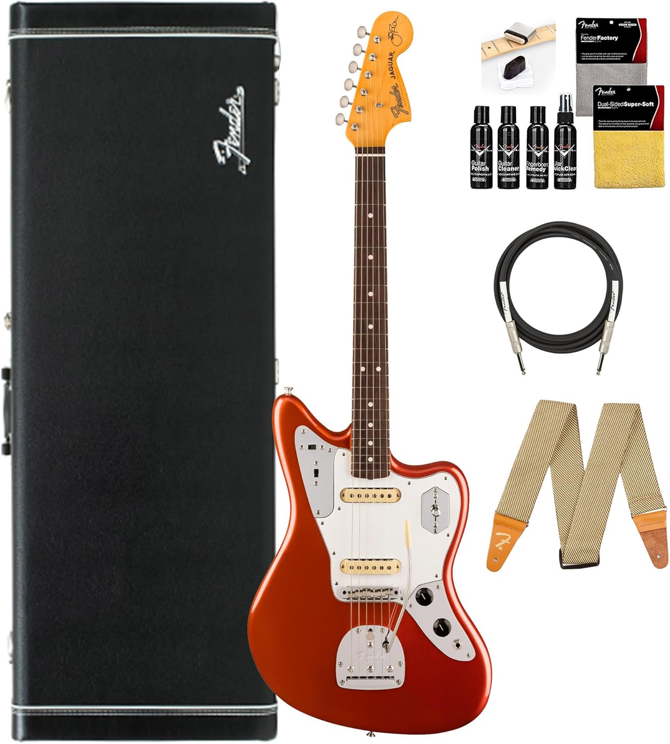 Fender Johnny Marr Jaguar - Metallic KO Bundle with Tweed Case, Cable, Strap, and Guitar Cleaning Kit