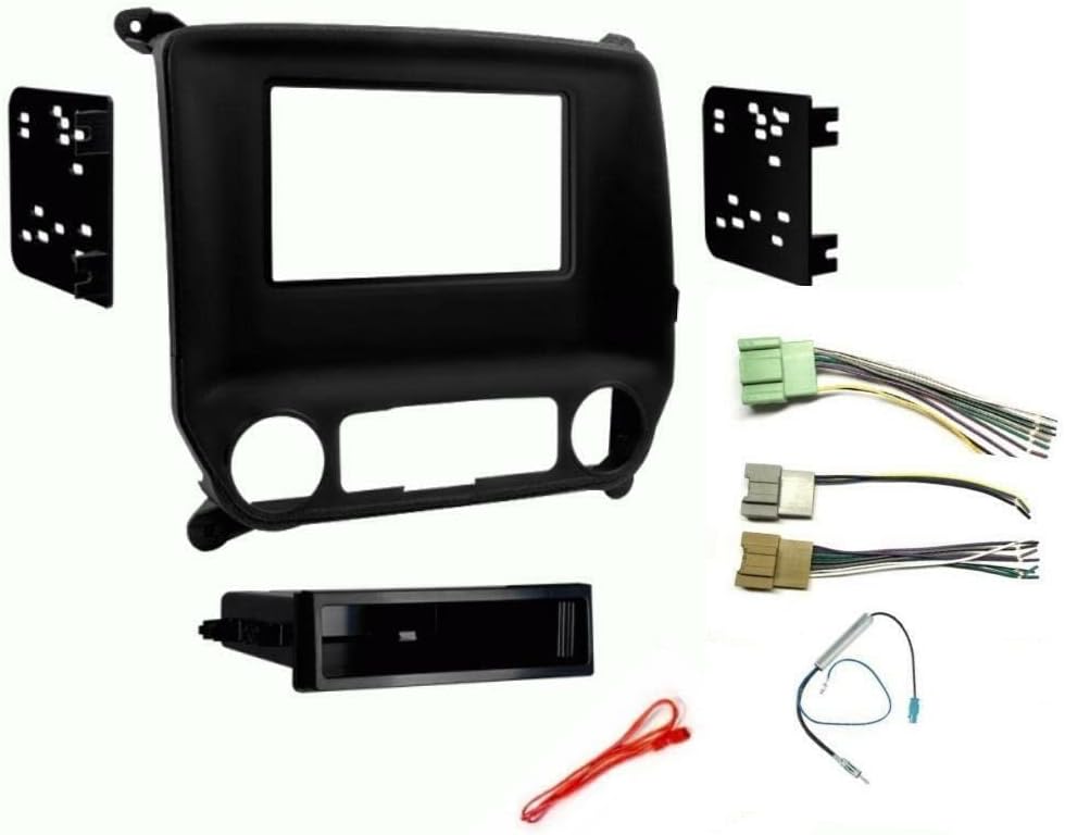 Single or Double Din Car Stereo Radio Dash Install Mount Kit, Wire Harness, and Antenna Adapter Combo Made for Some 2014-2018 Chevrolet Silverado GMC Sierra