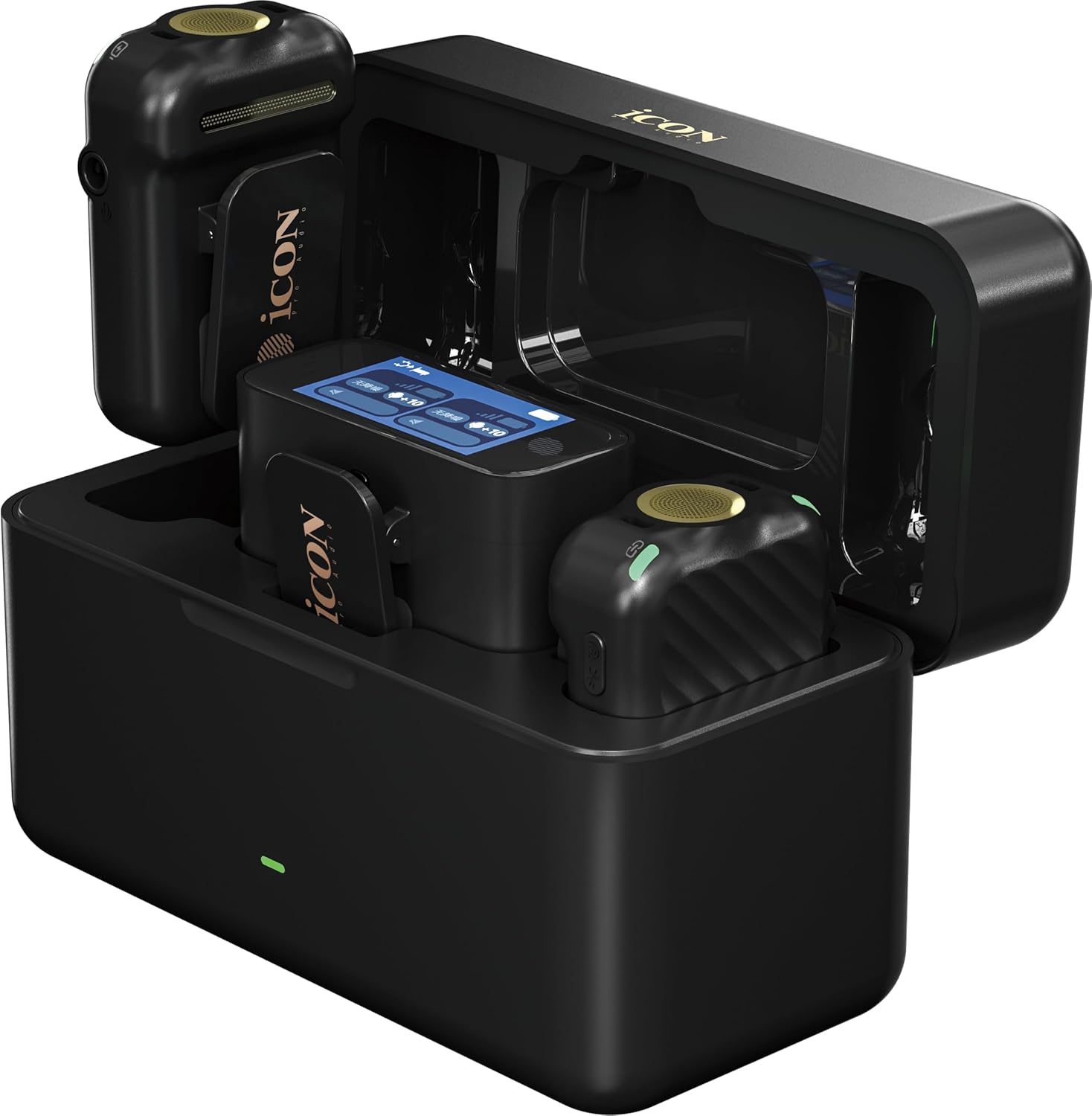 iCON Pro Audio AirMic Pro (2 TX + 1 RX + Charging Case) Wireless Lavalier Microphone, 250m (820 ft.) Range, 24-Hour Battery, Noise Cancellation, for PC, iPhone, Andriod, Interviews, Vlogs (Black)