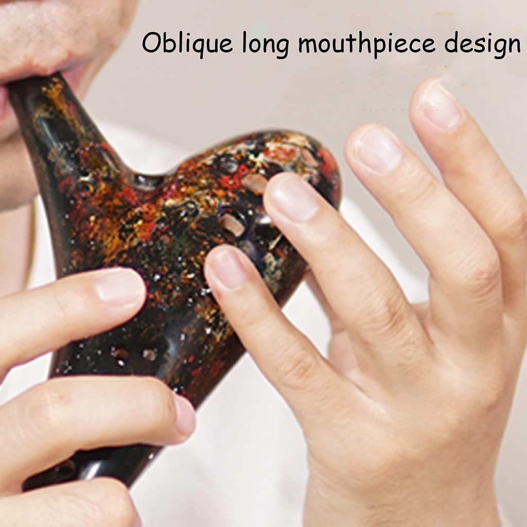 Beginner 12 Hole Alto C Color Lacquered Ceramic Ocarina, Creative Submarine Style Student Wind Instrument, Art Gifts (Color : Mottled, Size : AC)