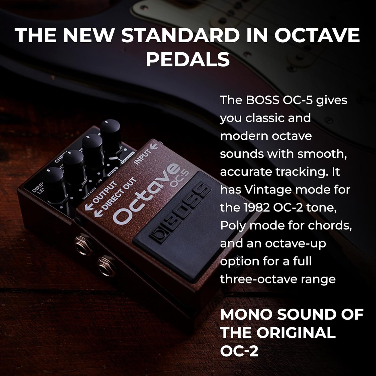 Boss OC-5 Octave Pedal Bundle with Gearlux Instrument Cable, Patch Cable, Picks, and Austin Bazaar Polishing Cloth