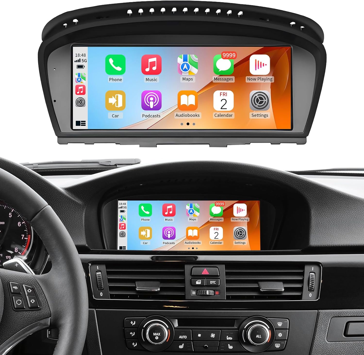 Wireless CarPlay/Android Auto 8.9 Inch Touchscreen for BMW 3 Series E90/E91/E92/E93, 5 Series E60/E61/M5 (2005-2008) with CCC System, Car Radio Receiver, Multimedia, Bluetooth, Car Stereo