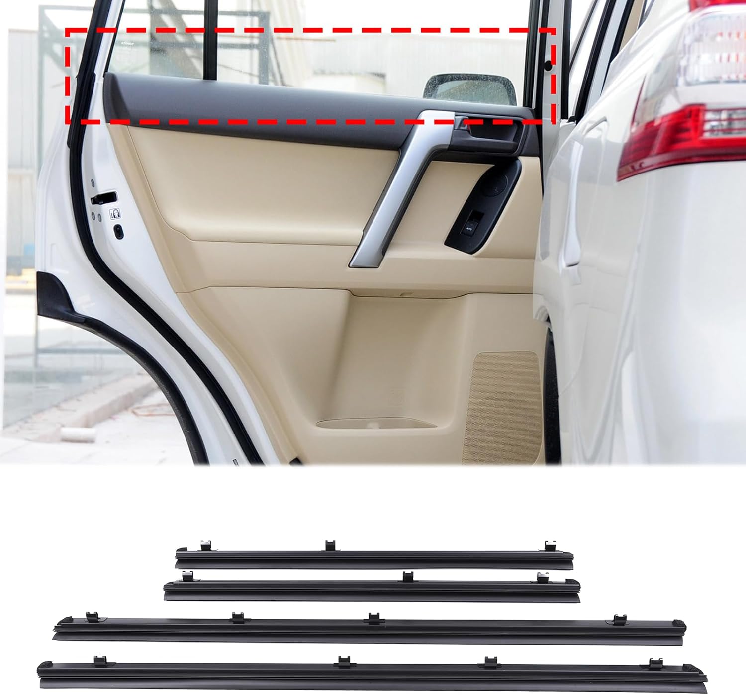 Car Door Window Weatherstrip Compatible with Toyota Land Cruiser Prado LC150 2010-2020,ABS Front and Rear Weatherstrip Inner Window Molding Trim Seal Replacement Kits Exterior Accessories